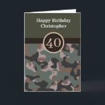 Green Camouflage 40th Birthday Card<br><div class="desc">A personalized green camouflage 40th birthday card for him, which you will be able to easily personalize the front with the recipient's name. The inside reads a birthday message which can also be personalized if wanted. The back features the solid green and camo design. Please see all photos. This green...</div>