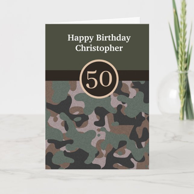 Green Camouflage 50th Birthday Card (Front)