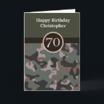 Green Camouflage 70th Birthday Card<br><div class="desc">A personalized green camouflage 70th birthday card for him, which you will be able to easily personalize the front with the recipient's name. The inside reads a birthday message which can also be personalized if wanted. The back features the solid green and camo design. Please see all photos. This green...</div>