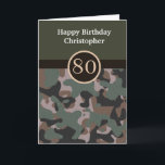 Green Camouflage 80th Birthday Card<br><div class="desc">A personalized green camouflage 80th birthday card for him, which you will be able to easily personalize the front with the recipient's name. The inside reads a birthday message which can also be personalized if wanted. The back features the solid green and camo design. Please see all photos. This green...</div>
