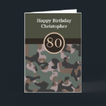 Green Camouflage 80th Birthday Card<br><div class="desc">A personalized green camouflage 80th birthday card for him, which you will be able to easily personalize the front with the recipient's name. The inside reads a birthday message which can also be personalized if wanted. The back features the solid green and camo design. Please see all photos. This green...</div>