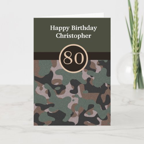 Green Camouflage 80th Birthday Card