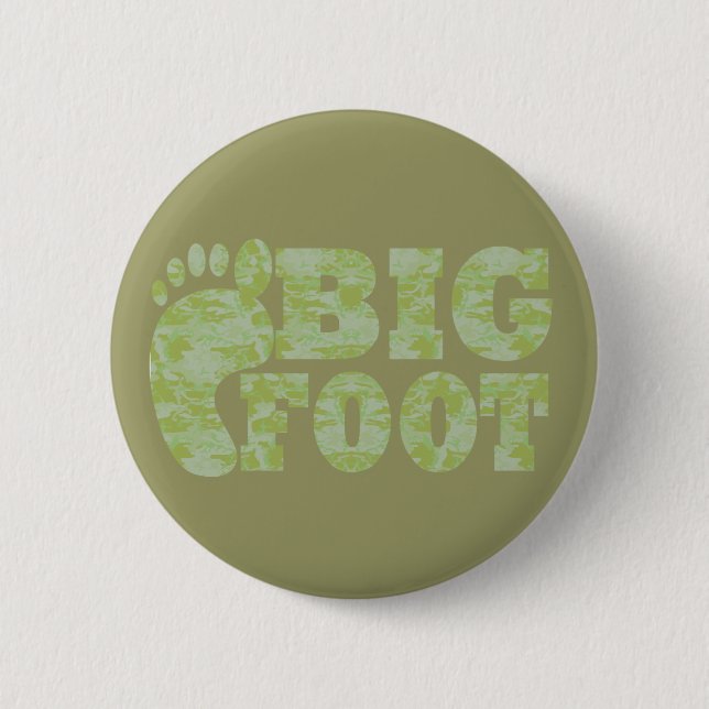 Green camouflage Bigfoot text Button (Front)