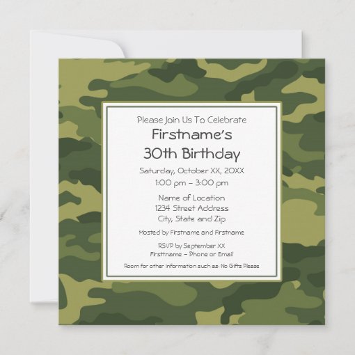 Green Camouflage Birthday Party Invitation | Zazzle