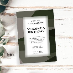 Green Camouflage Blocks Birthday Party Invitation