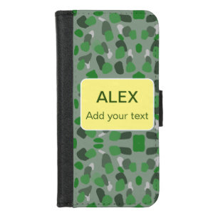 Green camouflage camo add name text school college iPhone 8/7 wallet case