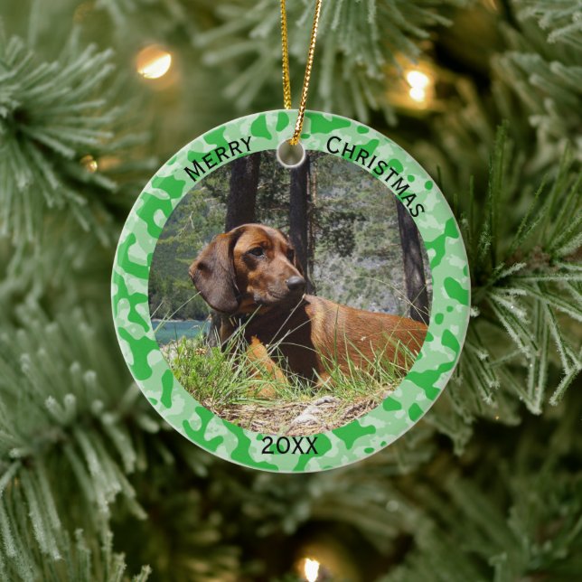 Green Camouflage Camo Ceramic Ornament (Tree)