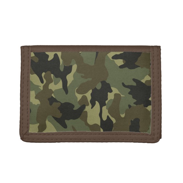 Green Camouflage Camo Trifold Nylon Mens Wallet (Front)