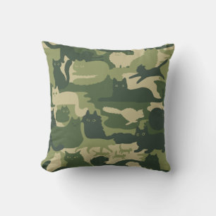 Green Camouflage Cats Pattern Cool Kitty Cats Camo Throw Pillow