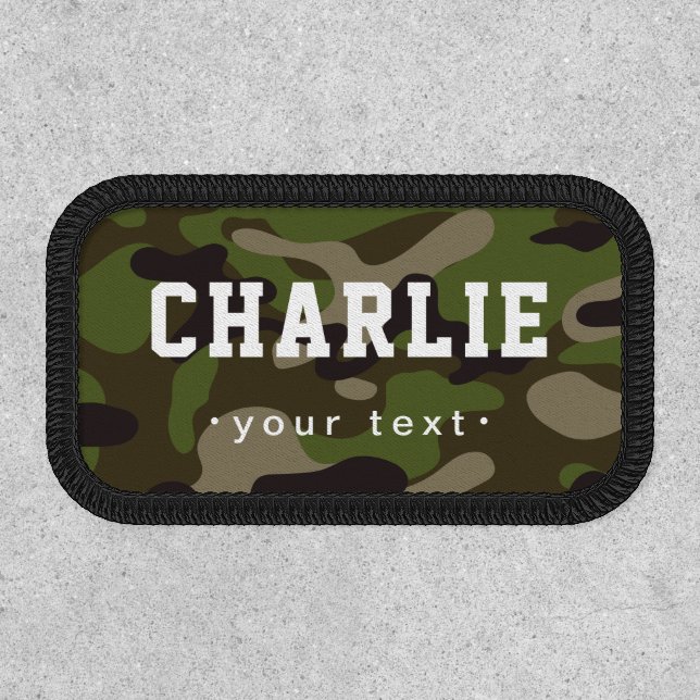Green Camouflage custom military name patches (Front)