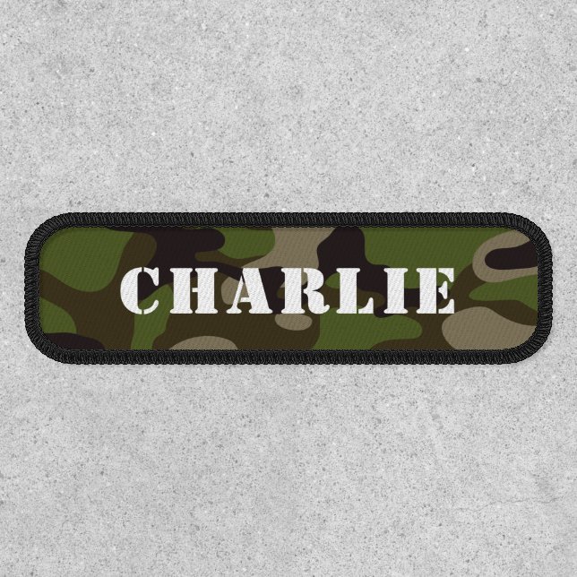 Green Camouflage custom military name patches (Front)