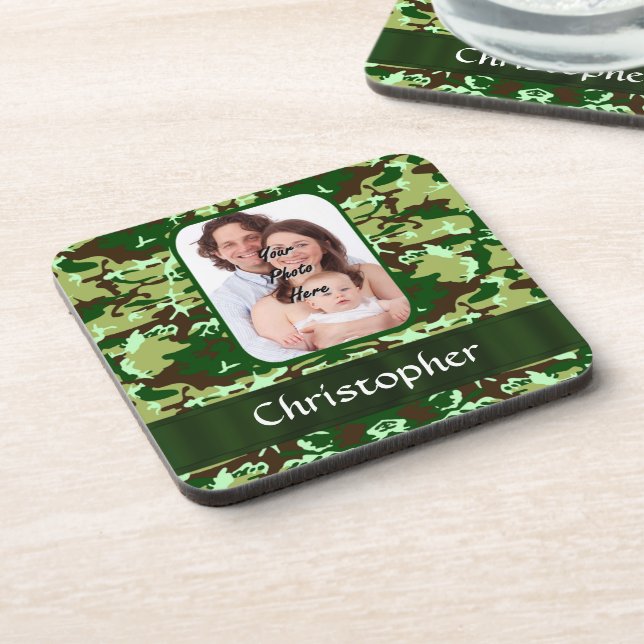 Green camouflage drink coaster (Left Side)