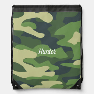Green Camouflage Hunter Neutral Pattern Monogram Drawstring Bag