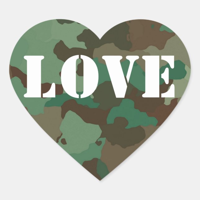 Green Camouflage Love Wedding Favor Sticker (Front)