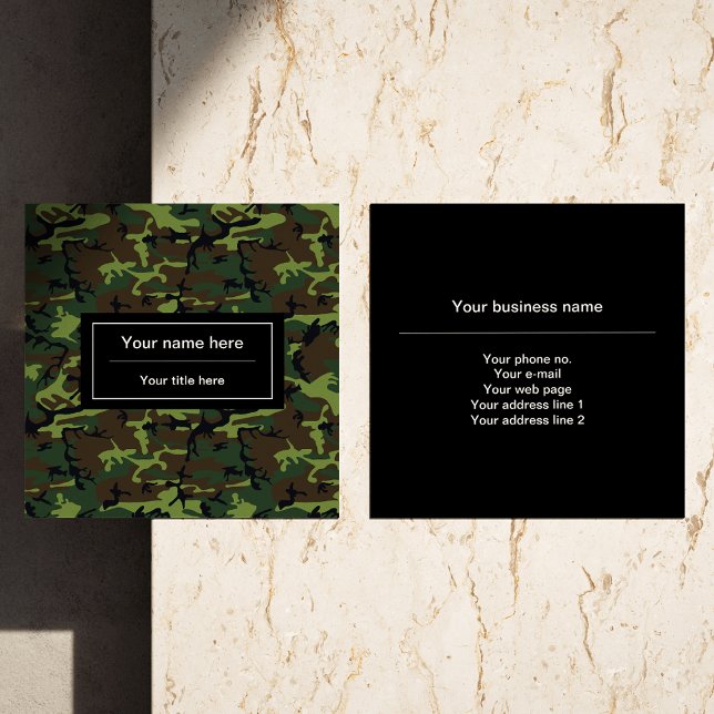 Green Camouflage, Military, Army Square Business Card (Creator Uploaded)