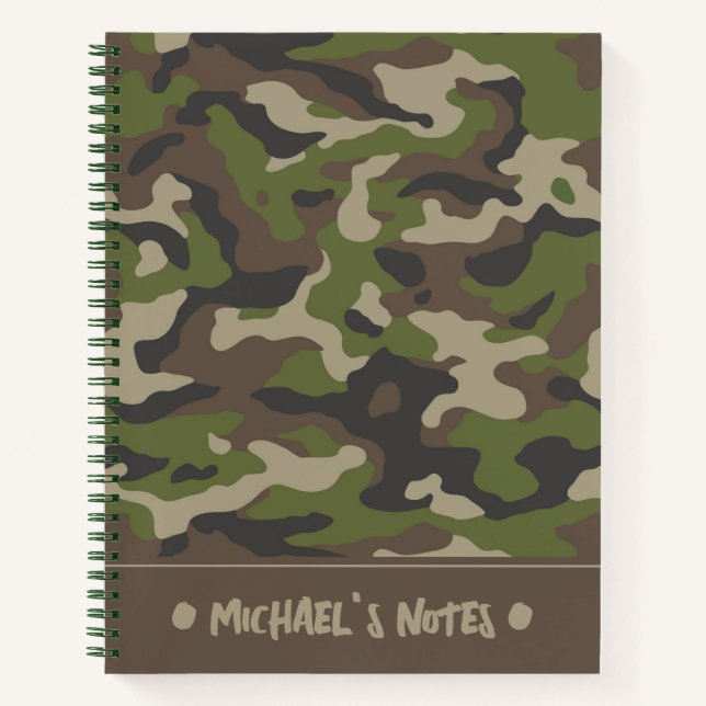 Green Camouflage Pattern | Add Your Name Notebook (Front)