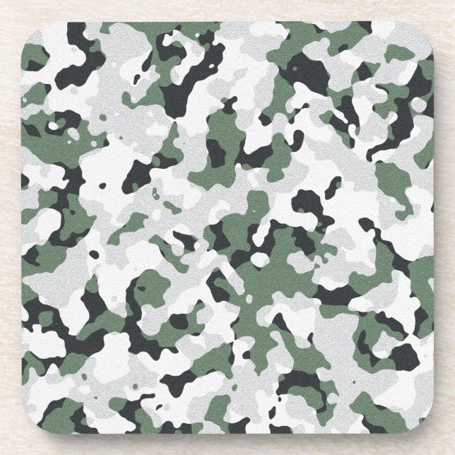 Green camouflage pattern beverage coaster (Front)