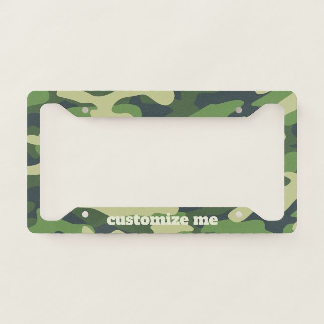 Green Camouflage Pattern Cool Custom Hunting License Plate Frame (Front)