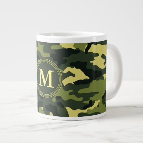 Green Camouflage Pattern Initial Monogram Large Coffee Mug