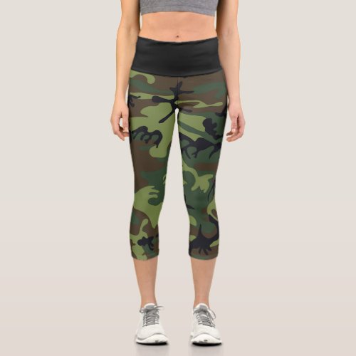 Green Camouflage Pattern Military Pattern Army Capri Leggings