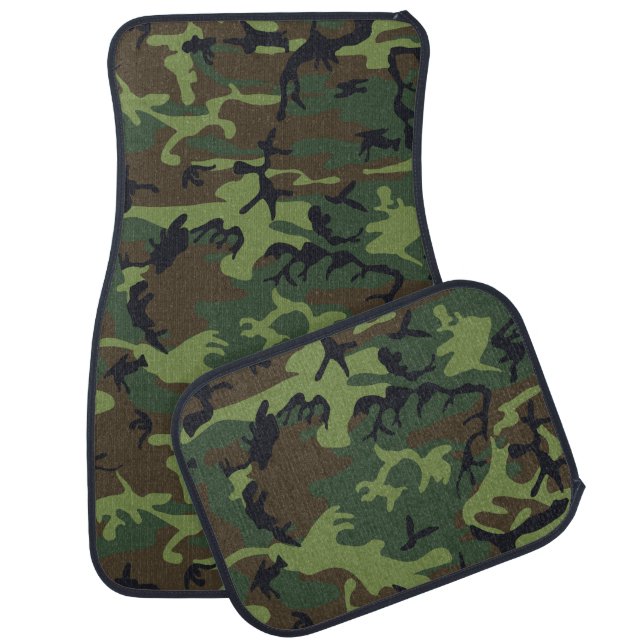 Green Camouflage Pattern, Military Pattern, Army Car Floor Mat (Set)