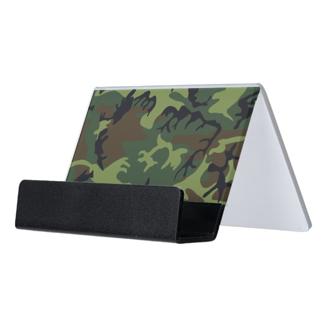 Green Camouflage Pattern, Military Pattern, Army Desk Business Card Holder (Angled Front)