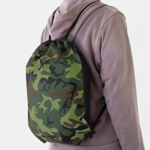 Green Camouflage Pattern, Military Pattern, Army Drawstring Bag