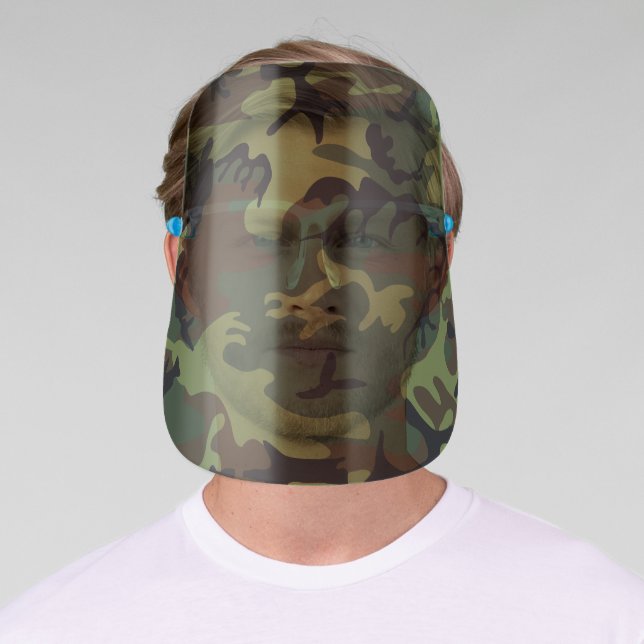 Green Camouflage Pattern, Military Pattern, Army Face Shield (Insitu)