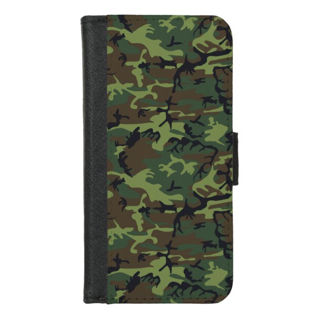 Green Camouflage Pattern, Military Pattern, Army iPhone Wallet Case (Front)