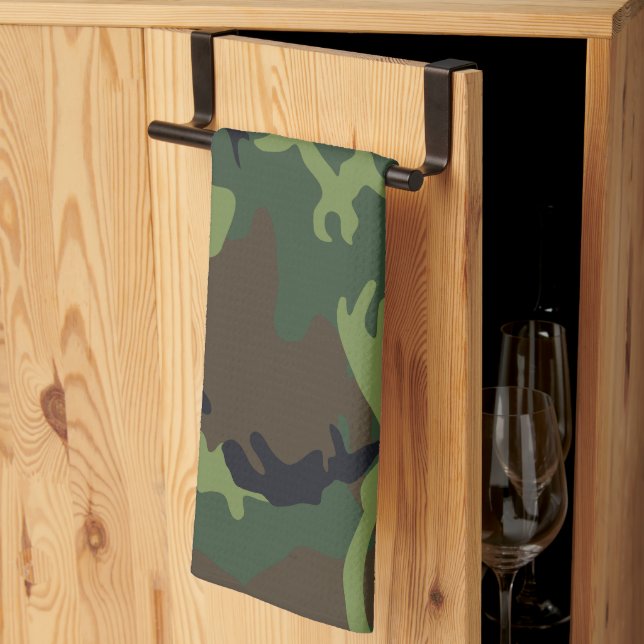 Green Camouflage Pattern, Military Pattern, Army Kitchen Towel (Thirds Fold)