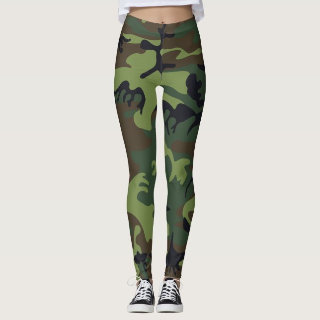 Green Camouflage Pattern, Military Pattern, Army Leggings (Front)
