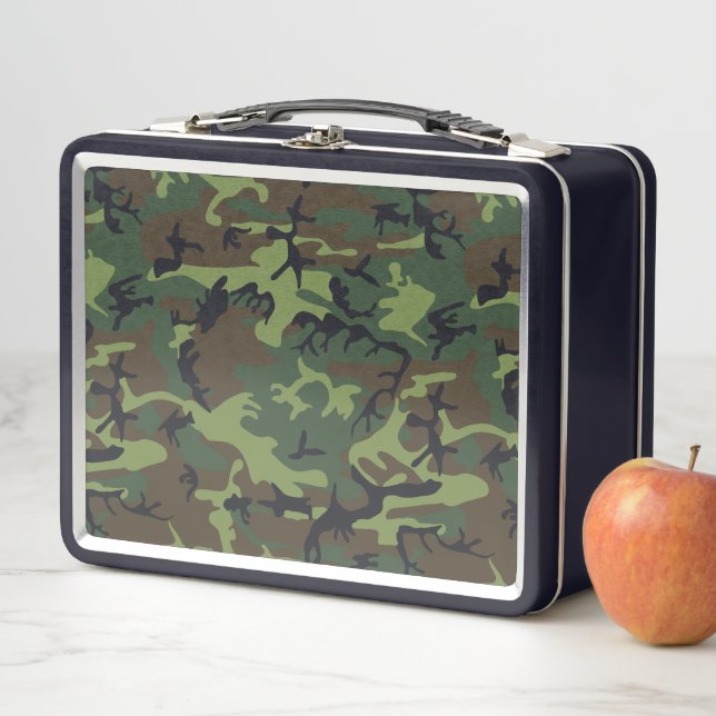 Green Camouflage Pattern, Military Pattern, Army Metal Lunch Box (In Situ)