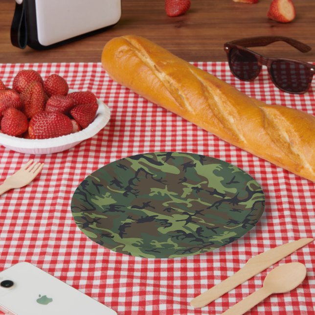 Green Camouflage Pattern, Military Pattern, Army Paper Plates (Picnic)