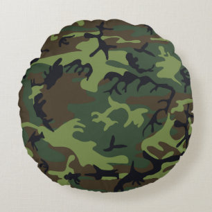 Green Camouflage Pattern, Military Pattern, Army Round Pillow