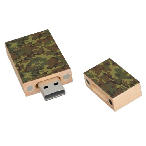 Green Camouflage Pattern Military Pattern Army Wood Flash Drive