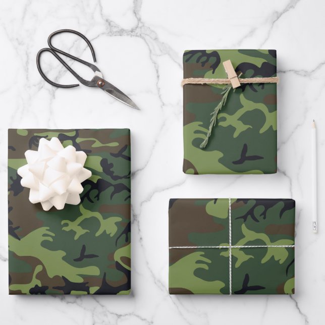 Green Camouflage Pattern, Military Pattern, Army Wrapping Paper Sheets (Front)