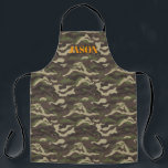 Green Camouflage Pattern Personalized Apron<br><div class="desc">Design features an allover camo pattern, with your name or choice of personalization. Trendy monogrammed design. Classy and fashionable this apron makes the perfect fashion accessory. Add your custom wording to this design by using the "Edit this design template" boxes on the right hand side of the item, or click...</div>