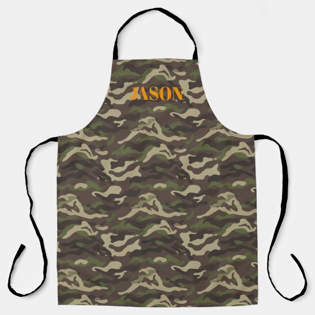 Green Camouflage Pattern Personalized Apron (Front)