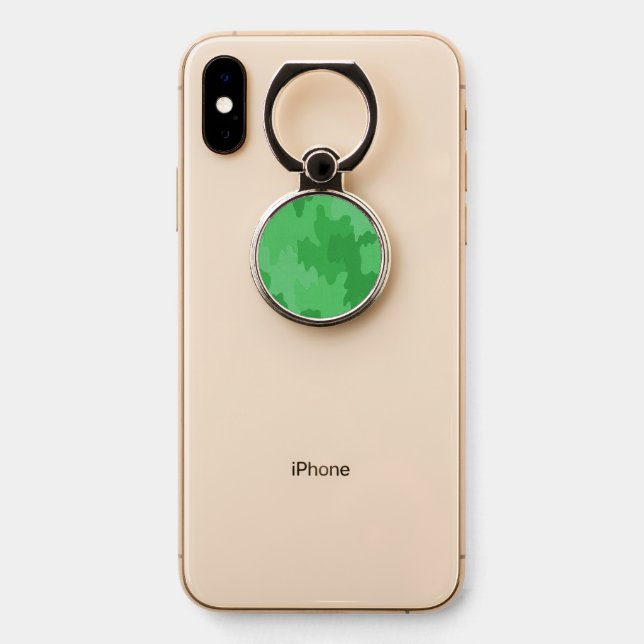 Green Camouflage Pattern Phone Ring Stand (On Phone)