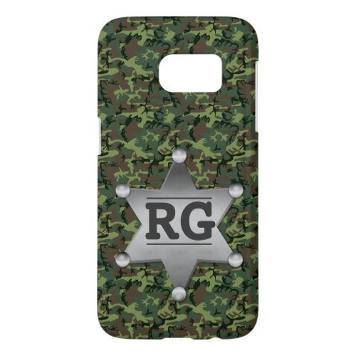 Green Camouflage Pattern Sheriff Badge Monogram Samsung Galaxy S7 Case