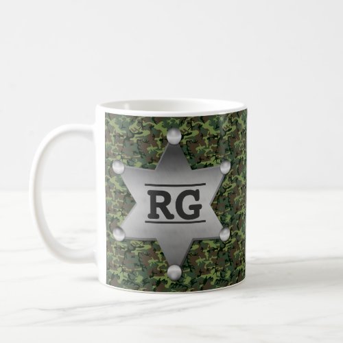 Green Camouflage Pattern Sheriff Badge Monogram Coffee Mug