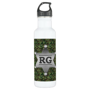 Green Camouflage Pattern Sheriff Badge Monogram Water Bottle