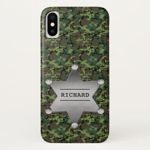 Green Camouflage Pattern Sheriff Name Badge iPhone X Case