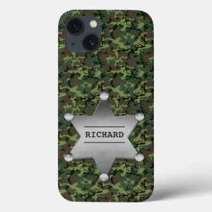 Green Camouflage Pattern Sheriff Name Badge iPhone 13 Case