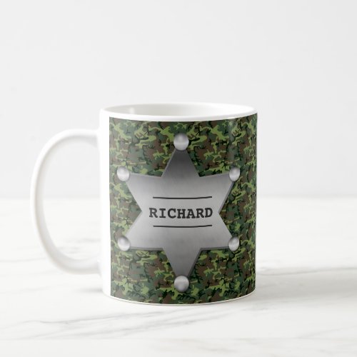 Green Camouflage Pattern Sheriff Name Badge Coffee Mug