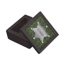 Green Camouflage Pattern Sheriff Name Badge Keepsake Box