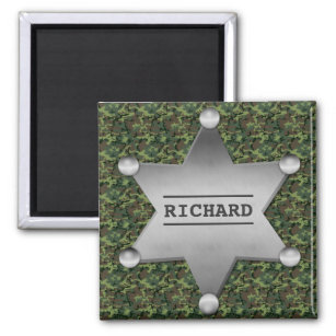 Green Camouflage Pattern Sheriff Name Badge Magnet