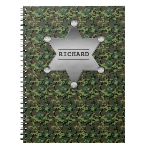 Green Camouflage Pattern Sheriff Name Badge Notebook