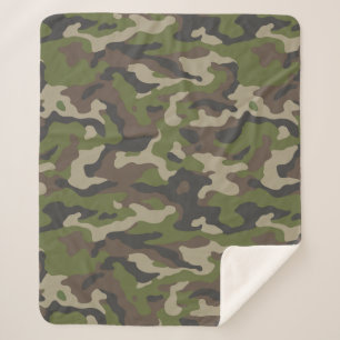 Green Camouflage Pattern Sherpa Blanket