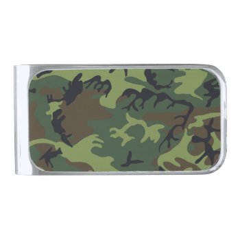 Green Camouflage Pattern Silver Finish Money Clip by MissMatching at Zazzle